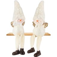 Dekoratief | Sneeuwman m/hangbeentjes, goud/wit, TC, 7x5x10cm, set van 2 stuks | A255405
