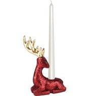 Dekoratief | Kaarsenhouder rendier liggend, rood/goud, resina, 12x8x17cm | A255428