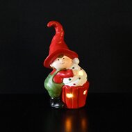 Dekoratief | Kindje m/cupcake, rood/groen, resina, LED, 10x6x18cm | A255430