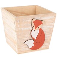 Dekoratief | Bakje m/vosje, oranje/naturel, hout, 14x14x12cm | A255440