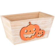 Dekoratief | Bakje m/pompoenen, naturel/oranje, hout, 20x12x10cm | A255445