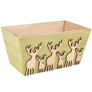 Dekoratief | Bakje m/herten, groen/naturel, hout, 24x14x12cm | A255448
