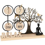 Dekoratief | Kalender 'Relax' m/levensboom, hout/metaal, 29x6cm | A255463