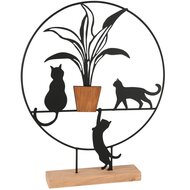 Dekoratief | Deco ring m/poezen, naturel/zwart, hout/metaal, 28x5x35cm | A255470