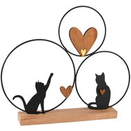 Dekoratief | Deco ringen m/poezen, zwart/naturel, hout/metaal, 35x5x30cm | A255471