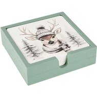 Dekoratief | Set 4 coasters 'Winter Deer', hout, 11x11x4cm | A255475