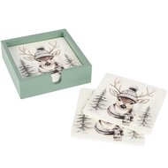 Dekoratief | Set 4 coasters 'Winter Deer', hout, 11x11x4cm | A255475