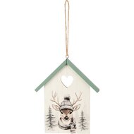 Dekoratief | Hanger huisje &#039;Winter Deer&#039;, hout, 13x15x2cm | A255476