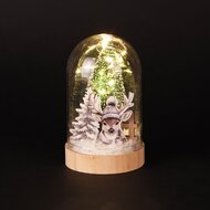 Dekoratief | Globe 'Winter Deer', naturel, glas/hout, LED, 9x9x14cm | A255486