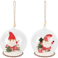 Dekoratief | Hanger bal m/santa, groen/rood, glas/hout, 10x10x10cm, set van 2 stuks | A255500