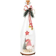 Dekoratief | Deco fles m/gnoompje, groen/rood, glas/hout, LED, 9x9x30cm | A255505