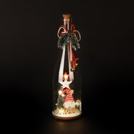 Dekoratief | Deco fles m/gnoompje, groen/rood, glas/hout, LED, 9x9x30cm | A255505