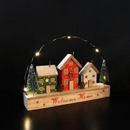 Dekoratief | Deco huizen in boog 'Welcome Home', hout, LED, 24x5x18cm | A255506