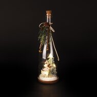 Dekoratief | Deco fles m/rendier/boompjes, glas/hout, LED, 9x9x30cm | A255510