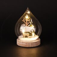 Dekoratief | Globe m/rendier, groen/naturel, glas/hout, LED, 12x12x16cm | A255512