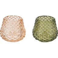 Dekoratief | Theelichthouder, groen/goud, glas, 7x7x7cm, set van 2 stuks | A255519