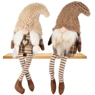Dekoratief | Pop gnoom m/hangbeentjes, bruin/beige, stof, 7x7x35cm, set van 2 stuks | A255522