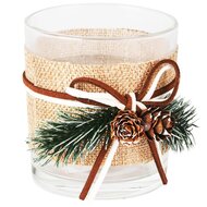 Dekoratief | Theelichthouder m/dennenappel, wit/naturel, glas, 7x7x8cm | A255533