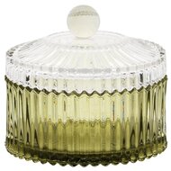 Dekoratief | Bonbonnière, groen/transparant, glas, 11x11x10cm | A255542