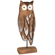 Dekoratief | Uil op voet 'Rico', naturel/wit, hout, 11x6x30cm | A255555