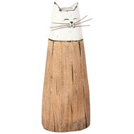Dekoratief | Deco poes, wit/naturel, hout, 8x6x20cm | A255562