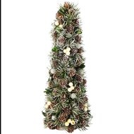 Dekoratief | Kegel vorm m/dennenappels/takjes, naturel/wit/groen, 16x16x41cm | A255592