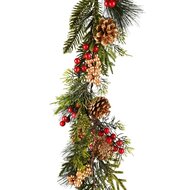 Dekoratief | Deco slinger m/bessen/dennenappels, groen/rood/goud, 115cm | A255596