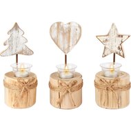 Dekoratief | Theelichtouder m/ster/boom/hart, naturel, hout, 10x10x24cm, set van 3 stuks | A255603