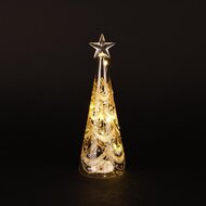 Dekoratief | Kegel vormboompje m/ster, transparant/goud, glas, LED, 8x8x24cm | A255650