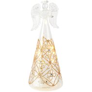 Dekoratief | Engeltje staand m/parels, transparant/goud, glas, LED, 8x8x20cm | A255654
