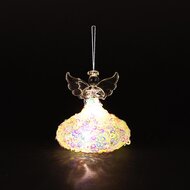 Dekoratief | Hanger engeltje m/pailletten, glas, LED, 8x8x8cm | A255657