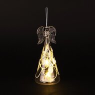 Dekoratief | Hanger engeltje m/parels, transparant/goud, glas, LED, 7x7x14cm | A255659