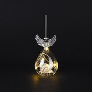 Dekoratief | Hanger engeltje m/takjes, transparant/goud, glas, LED, 8x8x13cm | A255660