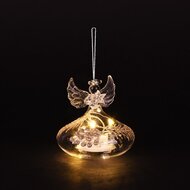 Dekoratief | Hanger engeltje m/ster, transparant/goud, glas, LED, 8x8x8cm | A255661