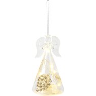 Dekoratief | Hanger engeltje m/takjes, transparant/goud, glas, LED, 7x7x11cm | A255662