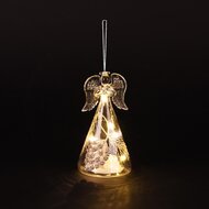 Dekoratief | Hanger engeltje m/takjes, transparant/goud, glas, LED, 7x7x11cm | A255662