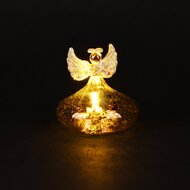 Dekoratief | Engeltje staand m/ster, transparant/goud, glas, LED, 8x8x8cm | A255664