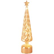 Dekoratief | Kegel vormboompje m/ster op voet, goud, glas, LED, draait rond, 9x9x41cm | A255668