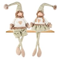 Dekoratief | Pop m/hangbenen, groen/wit, stof, 15x12x54cm, set van 2 stuks | A255675