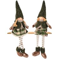 Dekoratief | Pop m/hangbenen, groen/bruin, stof, 15x9x52cm, set van 2 stuks | A255676