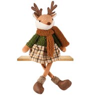 Dekoratief | Pop rendier m/hangbenen, groen/bruin, stof, 15x10x39cm | A255678