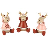 Dekoratief | Rendier horen/zien/zwijgen, rood/roze, resina, 6x6x9cm, set van 3 stuks | A255701