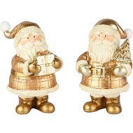 Dekoratief | Santa m/boom/cadeautje, goud, resina, 8x6x12cm, set van 2 stuks | A255716