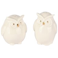 Dekoratief | Peper/zout uiltje, wit/goud, porselein, 5x5x6cm, set van 2 stuks | A255742