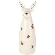 Dekoratief | Rendier staand m/sterren, wit/goud, porselein, LED, 6x6x18cm | A255743