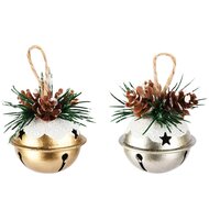 Dekoratief | Hanger belletje m/takje, zilver/goud/groen, metaal, 4x4x5cm, set van 2 stuks | A255761