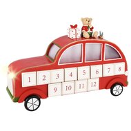 Dekoratief | Adventkalender kerstauto, rood/wit, hout, LED, 35x9x24cm | A255770