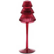 Dekoratief | Theelichthouder boompje op voet, rood, glas, 8x8x25cm | A255806