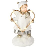 Dekoratief | Engeltje m/hart, wit/goud, resina/metaal, LED, 10x8x16cm | A255822