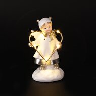 Dekoratief | Engeltje m/hart, wit/goud, resina/metaal, LED, 10x8x16cm | A255822
